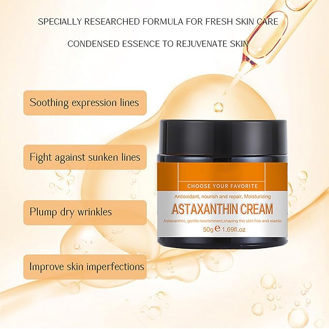 Astaxanthin Face Cream, Anti-Aging Face Moisturizer to Reduce Wrinkles & Fine Lines, Daily Repair Facial Moisturizing Cream for Women and Men Antioxidant and Nourish, All Skin Types 1.69 Fl Oz
