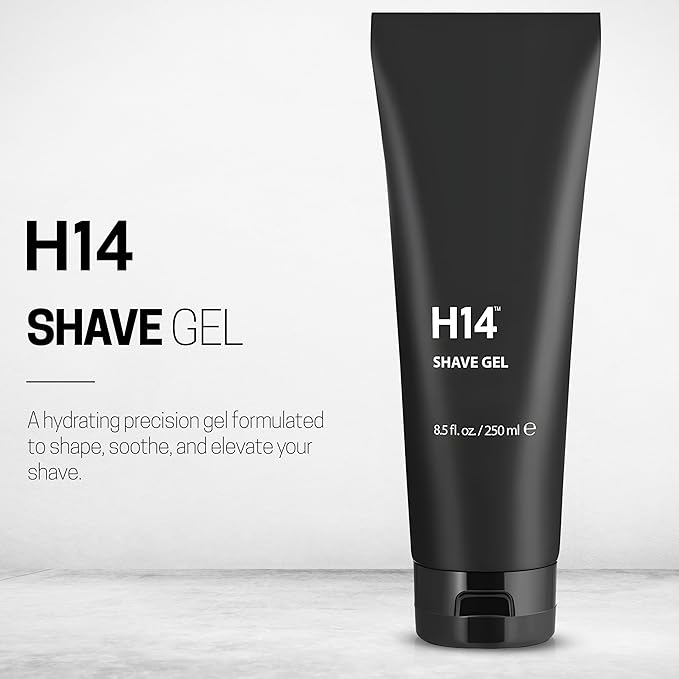 H14 Shave Gel for Men — Clear, Non-Foaming Gel with Glycerin & Panthenol — Soothes Razor Burn for Sensitive Skin — Precision Glide for Beard & Head Shavers — 8.5 fl oz / 250 ml