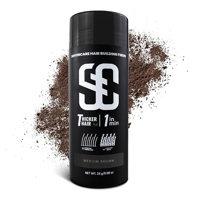 SOVONCARE Hair Fibers for Thinning Hair Medium Brown, Hair Building Fibers for Bald Spots Undetectable & Natural, Conceals Hair Loss Fill In Fine Hair Powder Hair Thicker Instantly for Women & Men 28g