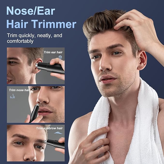 Professional Nose Hair Trimmer, LED Display, USB Rechargeable, Waterproof Double-Edge Blade for Men, Women, IPX7 Rated (Flat)