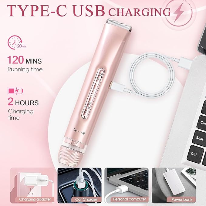 Kabowa 2 in 1 Bikini Trimmer for Women Dual Head Electric Razors IPX7 Waterproof Wet & Dry Use, Electric Shaver for Women Private Area Facial Body Underarm Leg Arm Hair Remover for Pubic Hair