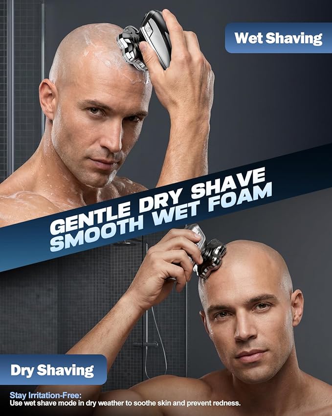 Head Shavers for Bald Men, 7D Floating Blades Electric Razor with Magnetic Detachable Heads, IPX7 Waterproof Rotary Shaver 5-in-1 Self-Grooming Kit Gift for Balder