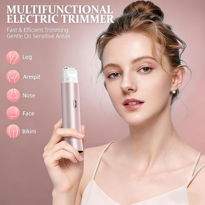 Bikini Trimmer for Women 2-in-1 Electric Shaver and Razors IPX8 Waterproof for Wet & Dry Use Painless Hair Trimmer Removal for Body, Underarms, Legs and Face Rechargeable for Sensitive Skin