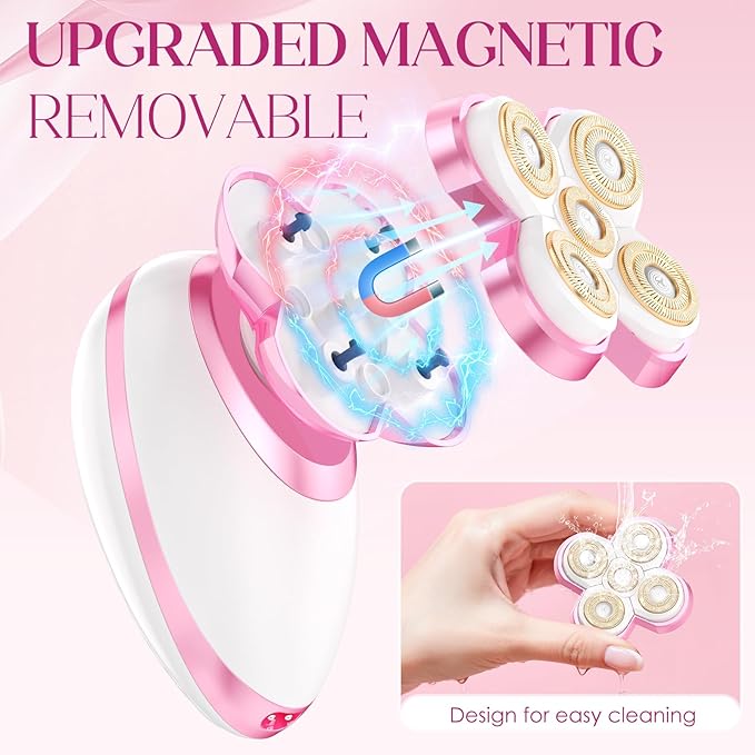 Electric Razors for Women Legs, Upgraded Magnetic Flawless Electric Shaver for Women, Rechargeable Waterproof Women's Electric Trimmer for Arms Legs and Pubic Area (Pink)