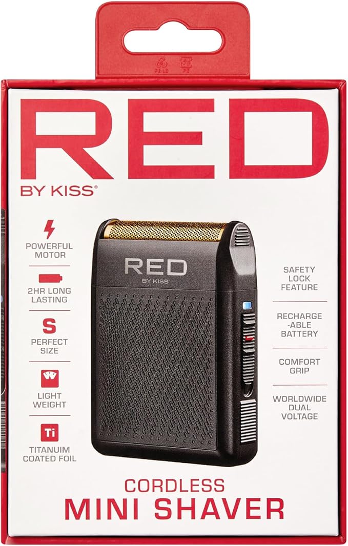 RED by Kiss Cordless Mini Shaver for Men, Compact High-Precision, Quick USB-C Charging, Non-Slip Grip, Long-Lasting Battery, Travel-Friendly Design, Powerful Motor for Efficient Shaving (Black)