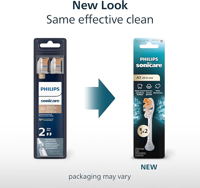 Philips Sonicare A3 All-in-One - Genuine Replacement Electric Toothbrush Heads, White, 2 Pack, HX9092/77