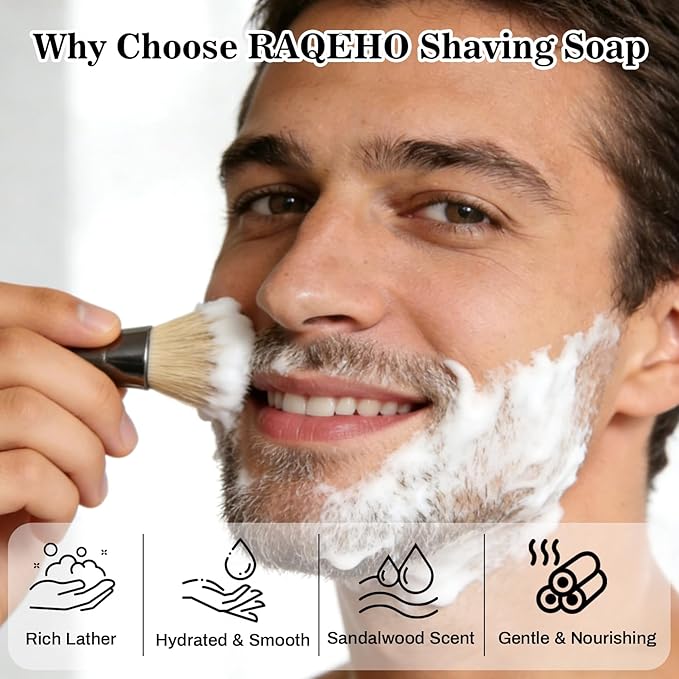3.5oz Shaving Soap for Men - Sandalwood Shaving Soap Puck Foam Shave Cream with Shea Butter & Coconut Oil for Sensitive Skin Personal Care Products Bathroom Supplies Travel Essentials