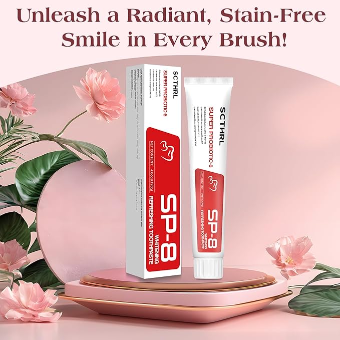 SP-8 Probiotic Whitening Fluoride Free Toothpaste, Upgraded Formula | Ultra Brightening | Gums & Enamel Repair | Mint Flavor | Removes Stain & Plaque | Sensitive Teeth Protection