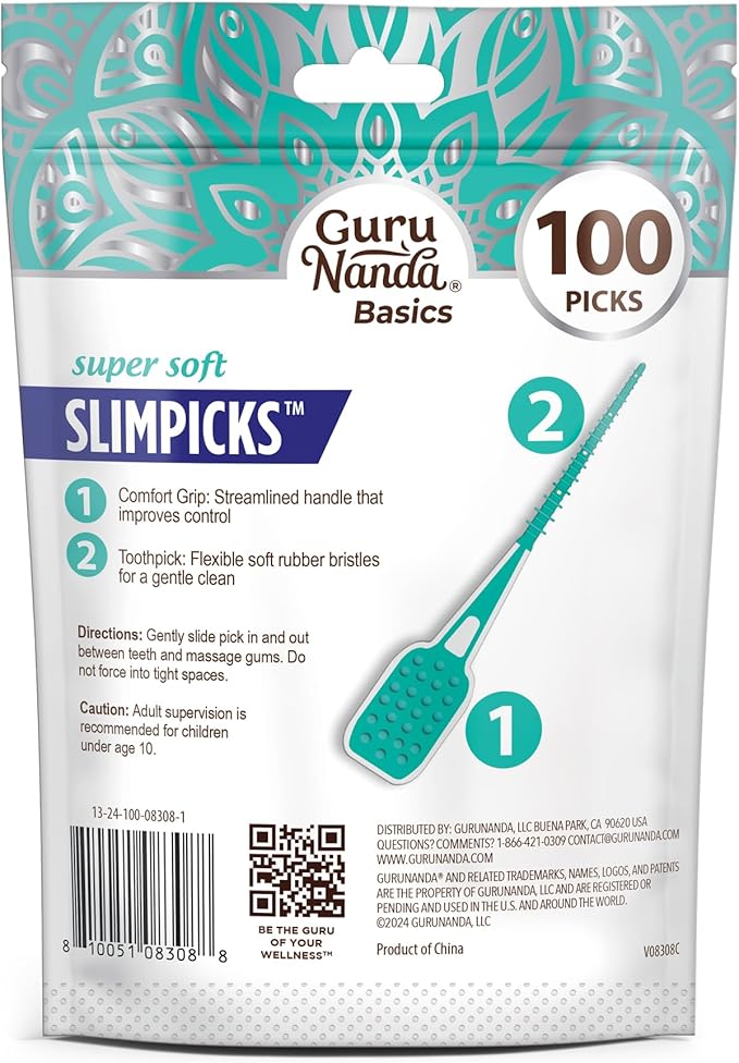 GuruNanda Interdental Picks (Pack of 200), Super Soft & Flexible Rubber Bristles, Dental Floss Picks to Remove Food Debris, Plaque & Go Gentle on Gums