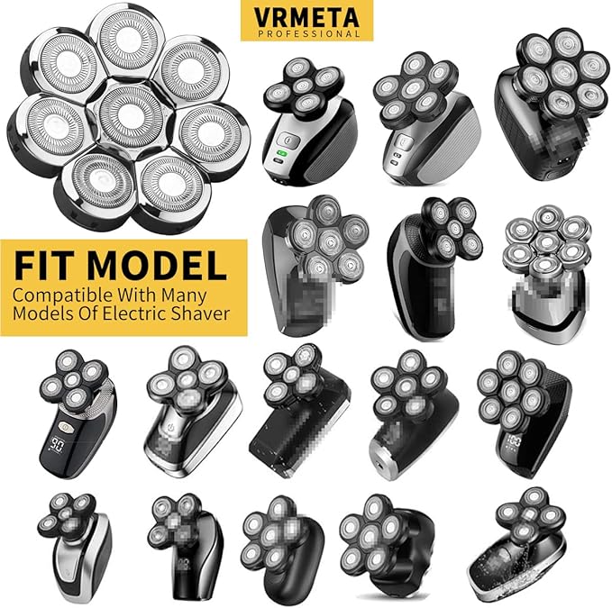 Head Shaver Replacement Head Floating Shaver Blades 8D Sharp Stainless Steel Men's Electric Shaver Replacement Heads fo blad Man (8 Heads (Silvery)