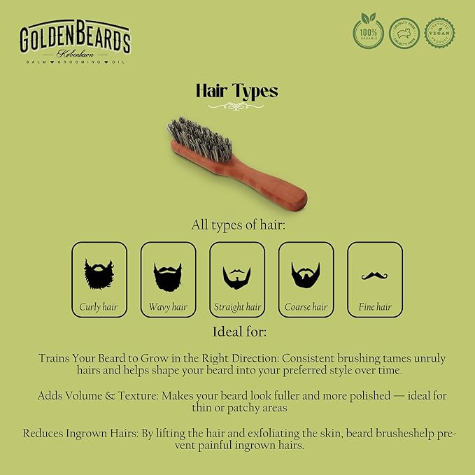 Golden Beards Vegan Beard Brush – Bamboo Handle & Plant-Based Bristles – Eco-Friendly Beard Grooming Brush for Men – Detangles, Styles & Softens Facial Hair