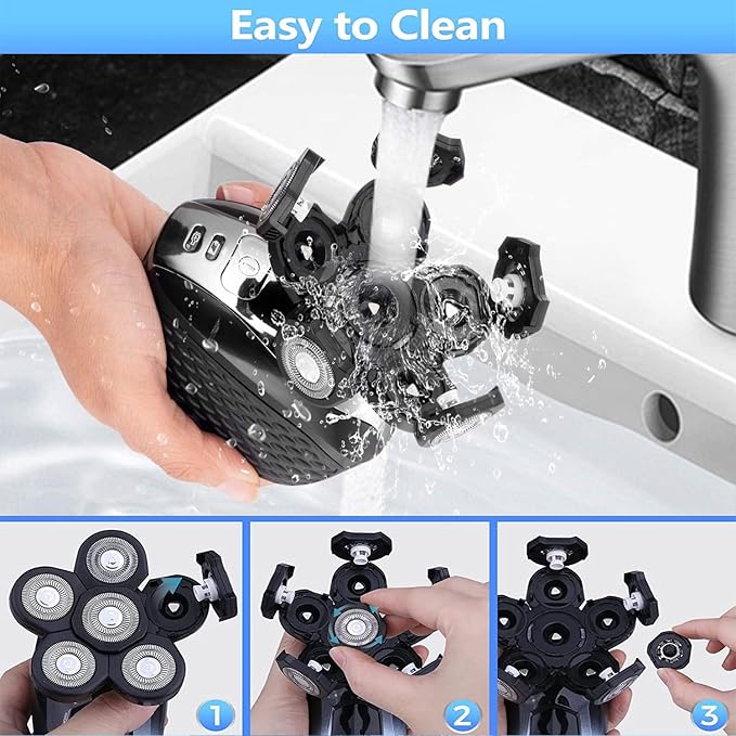 Magnetic Head Shaver Replacement Heads 7 Double Ring Waterproof Rotary Razor Blades for Bald Men Compatible with freebird wyklaus shpavver & Other Brands(black6)