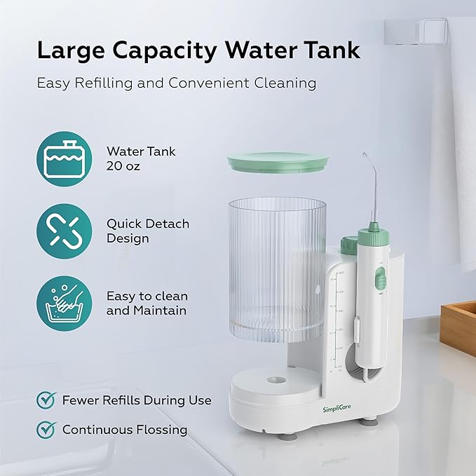Pro Countertop Oral Irrigator Water Dental Flosser | 10 Pressure Levels, 21–160 PSI, 20.3 oz Large Tank, Complete 8-Tip System for Braces, Implants & Gum Care, BPA-Free (FC1761-W)