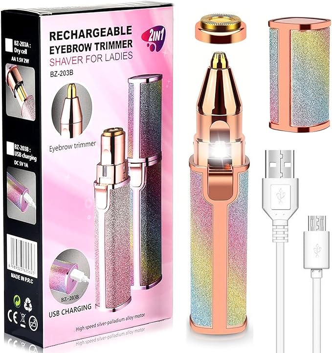 Eyebrow Timmer BlackIris Body Hair Groomers Facial Hair Trimmer Precision Detailer with Two Head, Battery Powered Double-Sided Eyebrow Razor, Compact Lipstick-Size Safe Painless Shaver