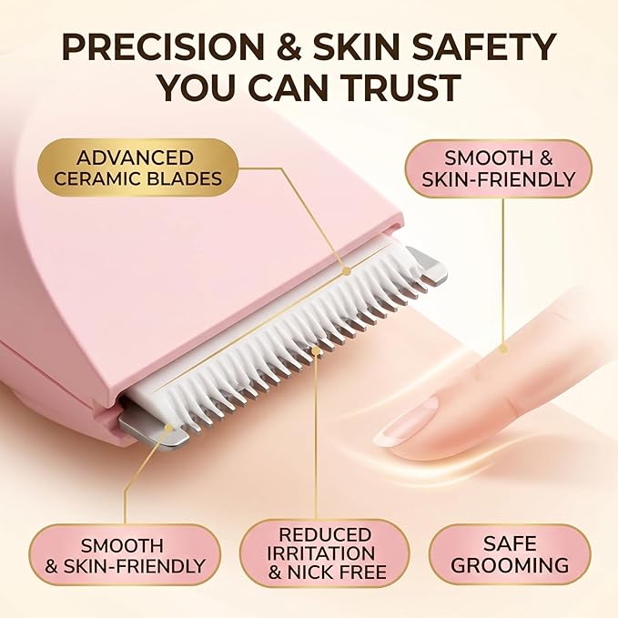 Tanvera Electric Bikini Trimmer for Women | Electric Bikini Trimmer - Cordless Electric Wet & Dry Dual-Head Trimmer for Legs Body Hair | Face Shaver for Women - Ipx7 Waterproof (Pink)