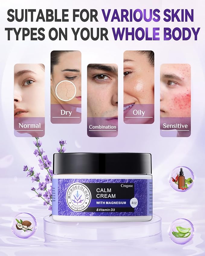 2025 Updated Magnesium Cream for Sleep: Nighttime Magnesium Lotion for Pain & Leg Cramps, Muscle Relaxation, Calm, Deep Hydration, Skin Care for Kid, Men, Women (Lavender)