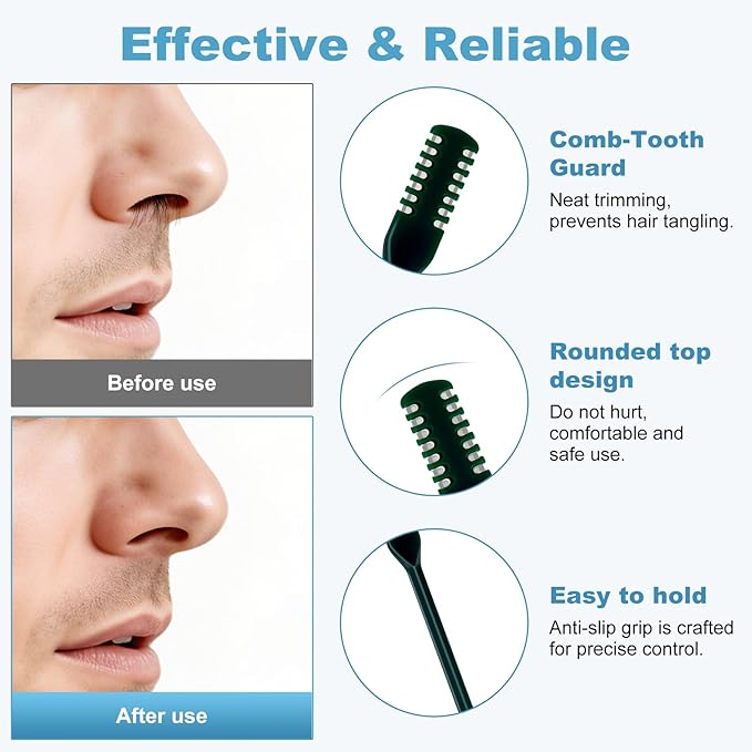 5PCS 2-in-1 Nasal Hair Cutter, Upgrade Manual Double Sided Nose Hair Trimmer Cutter for Women and Men 360°Rotating Nose Hair Remover Grooming Tool knife Razor Portable Nostril hair kit (Dark Green)