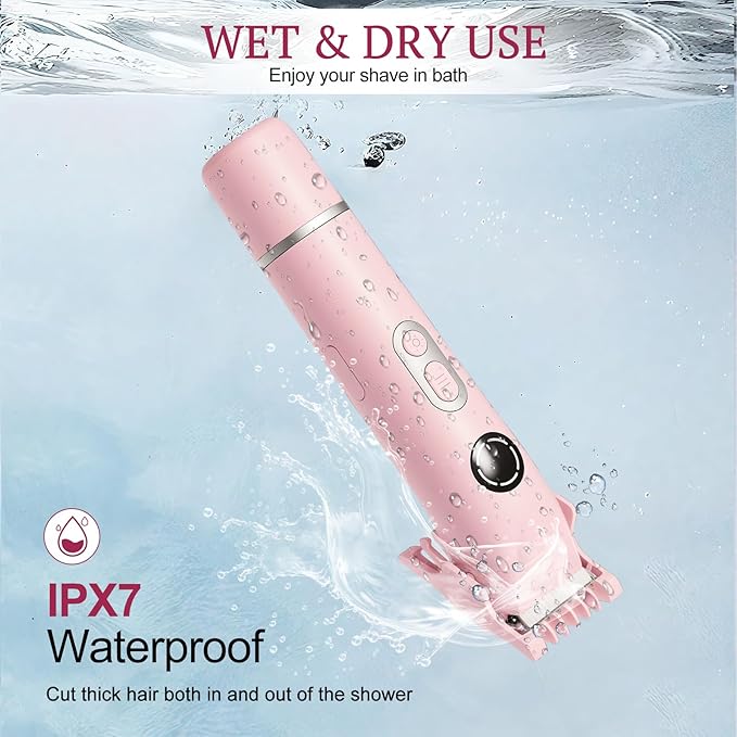 Bikini Trimmer for Women, 4 in 1 Wet/Dry Electric Razors for Women - Dual Head, Painless Rechargeable Portable Womens Razors for Shaving Set for Face, Nose, Eyebrows, Armpits, Bikini Area (Pink)