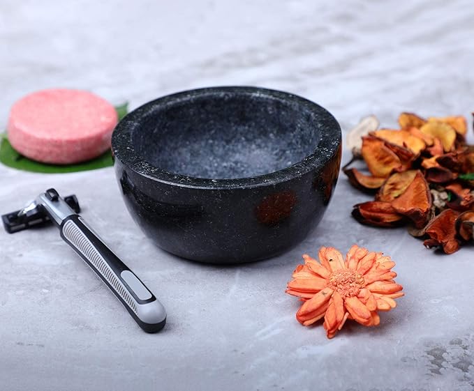 ShayVe Shaving Bowl for Shaving Soap & Cream — Granite Shave Bowl For Shaving Soap & Cream — Exquisite Heat Insulated Wet Shaving Kit Addition (Black)
