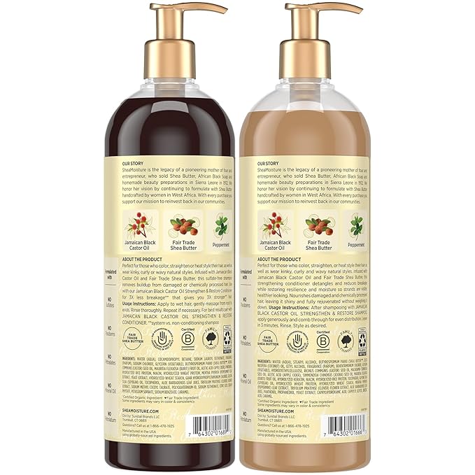 SheaMoisture Jamaican Black Castor Oil Strengthen & Restore Shampoo and Conditioner Set, 24 Oz Ea
