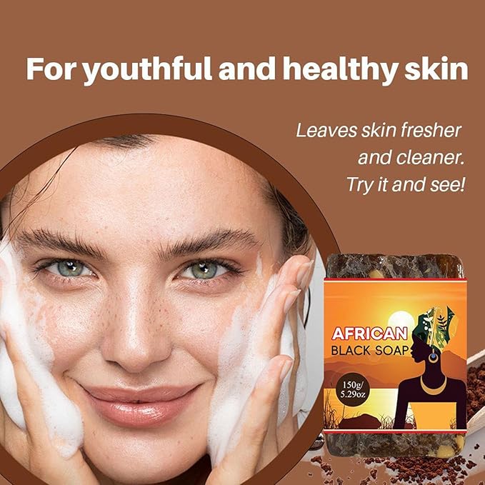 Organic African Black Soap Bar, Natural Black African Soap Bar, Raw Body Exfoliator and Facial Cleanser, Face Body Wash, Fresh Daily Bath Soap for Men Women