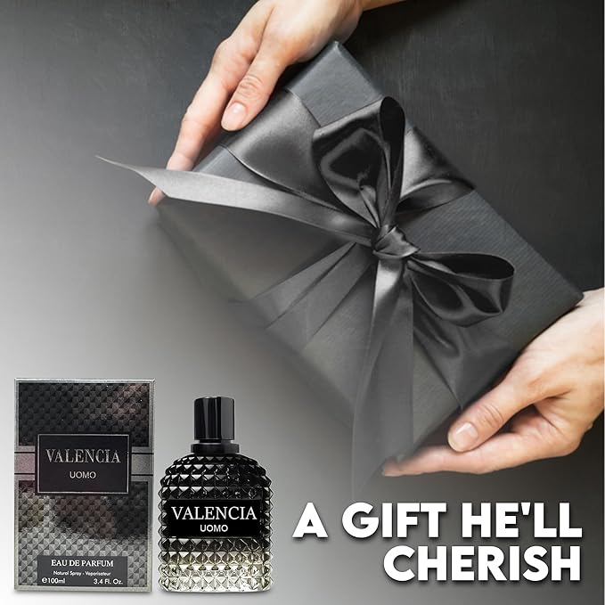 Valencia Uomo Sensual Woody Fragrance for Men | Long Lasting Cologne Aromatic Scent, Eau de Parfum Natural Spray - Great Holiday Gift, 3.4 Fl Oz/100 Ml