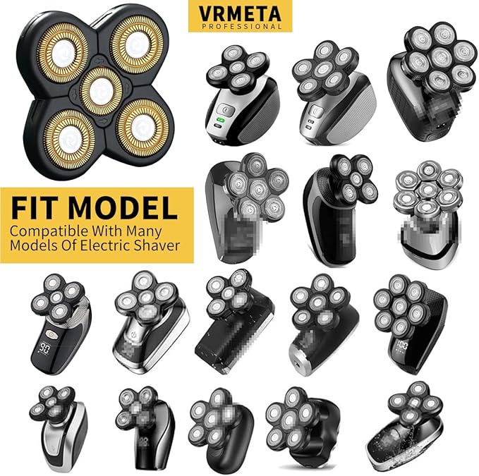Men's Electric Shaver Replacement Heads 5D Sharp Head Shaver Replacement Heads Floating Shaver Blades for Electric Rotary Shaver (5 heads Gold)