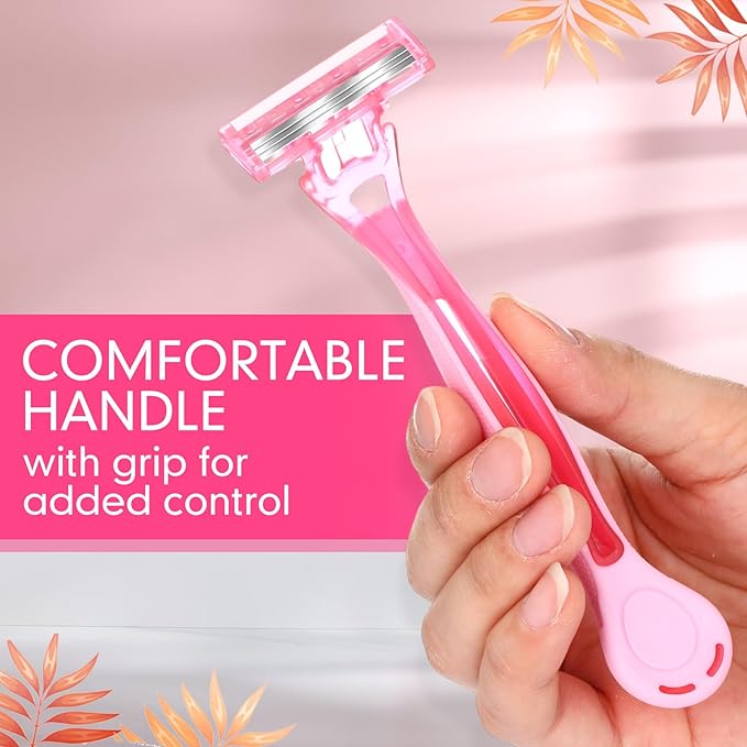 Lasnten 30 Pcs Women's Disposable Razors Bulk 3 Blades Sensitive Skin Razors for a Smooth and Comfortable Shave