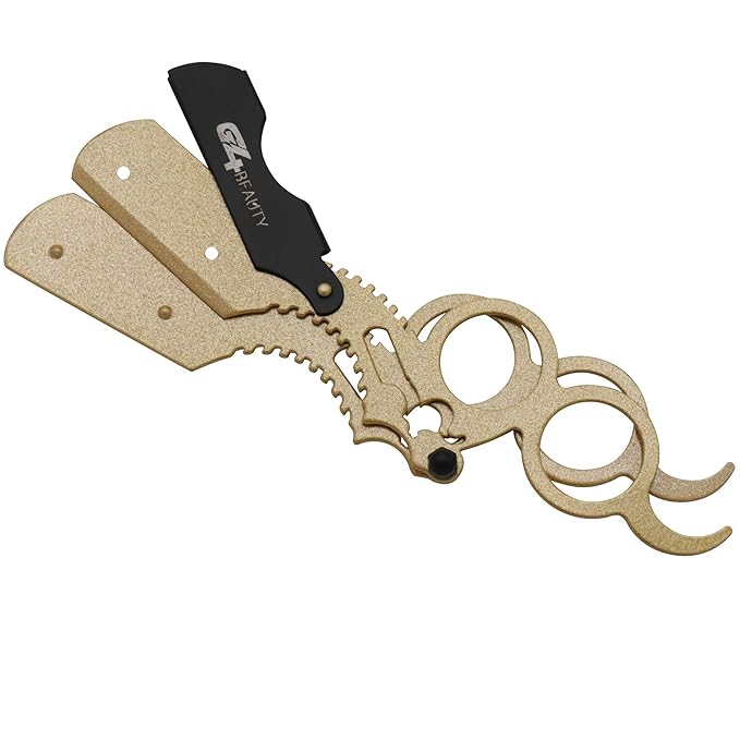 G4 Vision Universal Replaceable Half Blade Straight Razor with 100 Blades, Professional Double Ring Barber Single Edge Shave Razor (Gold Black)