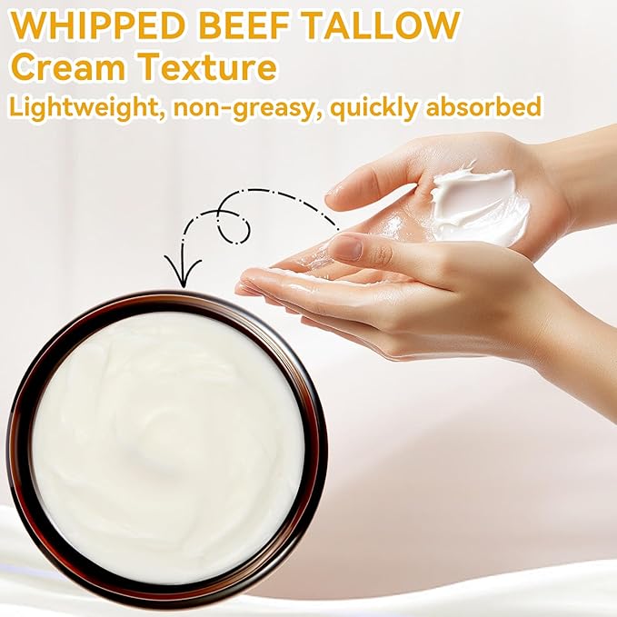 Beef Tallow for Skin, Tallow and Honey Balm, Grass-Fed Beef Tallow Moisturizer for Face & Body with Raw Honey & Beeswax, 4.2 Fl Oz