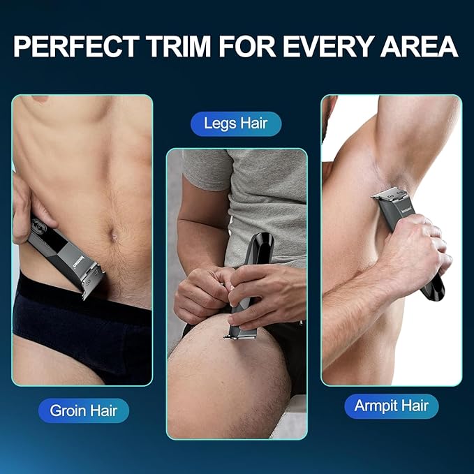 Body Hair Trimmer for Men - Kensen Electric Groin & Pubic Hair Trimmer, Rechargeable Ball Shaver Groomer, Waterproof Mens Body Groomer Kit for Sensitive Areas, Cordless for Wet/Dry Use (Gray)