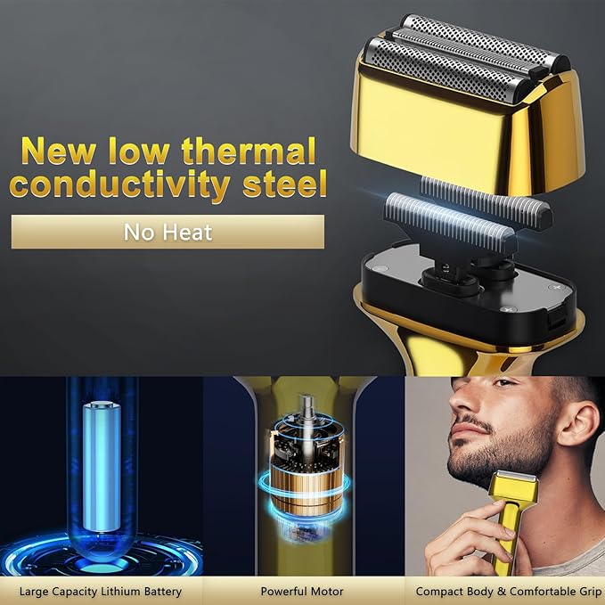 GSKY Electric Shavers for Men, Gold Baber Clipper Set, Hair Trimmer and Foil Shaver, Mens Beard Trimmer