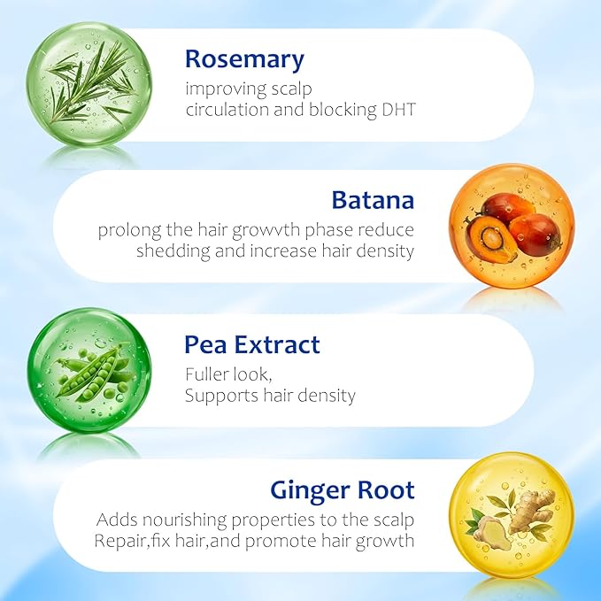 Hair Growth Serum Roll On with 3% Rosemary,3% Batana Oil,2% Pea Extract,2% Ginger Root Oil,Stronger Root,stimulate follicle,Hair Thicker,Hair Loss Treatment,Hair Growth Serum(30ML/1.01FL.OZ)