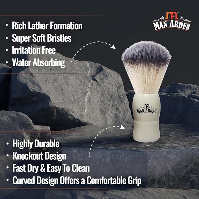 Man Arden Royal White Premium Shaving Brush With Ultra Soft & Absorbent Bristles & Long Handle | Cruelty Free | For A Smooth Shave