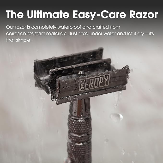 Double Edge Safety Razor for Men with 10 Blades, Butterfly Open Design for Close Shave - Eco-Friendly Metal Razor, Premium Gift for Dad, Husband - Modern Shaving Kit - Gloss Black