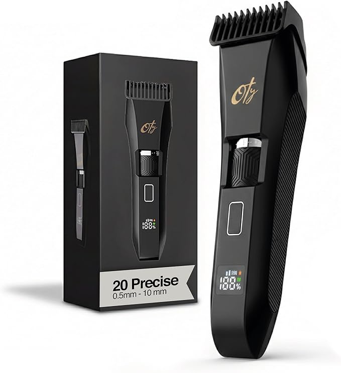 Oty Beard Trimmer for Men Adjustable - Waterproof Cordless Hair Clippers with 20-Length Dial, Stainless Steel Blades, LED Display & Travel Lock - Rechargeable Grooming Kit – Ideal Gift for Men