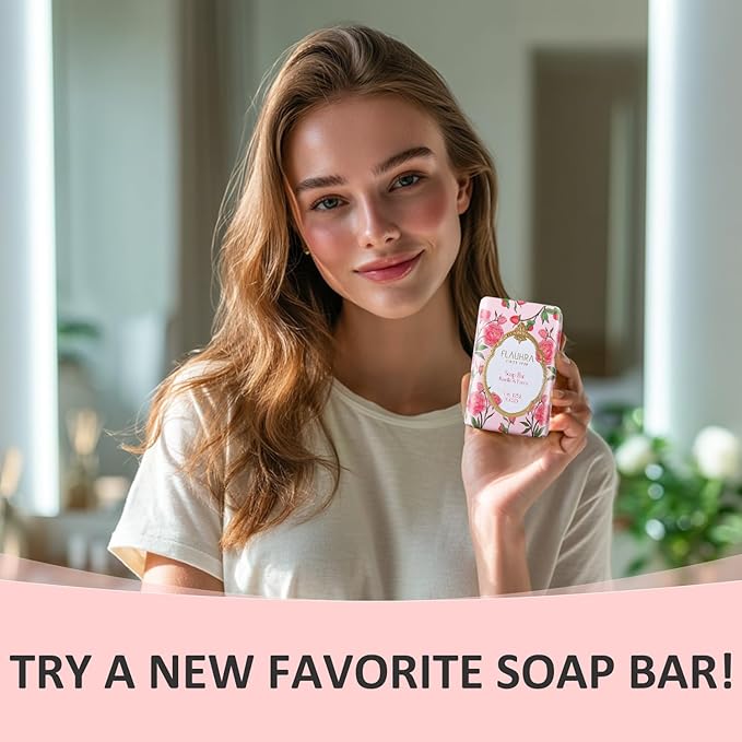 Bee & Flower Soap Bar Roselle & Peony Fragrant Soap Essential Oil Scented Soap Bar Moisturizing Bath Bar Soaps Nourishes Your Skin 4.4 oz(Pack of 4)