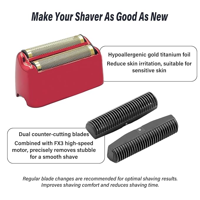 Compatible with BaByliss Pro FX3 Foil Shaver Replacement Head, Pro Shaver Rplacement Foil Red Compatible with BaBylisspro FX3 Professional High Speed Foil Shaver Top, FXX3RF Blade Parts with 2 Cutters