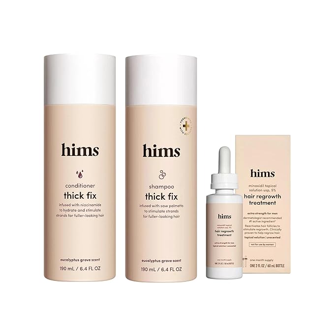 hims Thick Fix Shampoo & Conditioner Set for Healthy Hair Growth & Thickening - Eucalyptus Scent, 6.4 fl oz & hims Minoxidil 5% Topical Solution, Hair Loss & Regrowth Treatment for Men, 2 fl oz