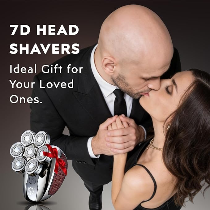 Head Shavers for Bald Men - 5-in-1 7D Floating Electric Bald Head Shavers for Men, IPX6 Waterproof Wet & Dry Use, LED Display Fast Rechargeable, Grooming Kit for Hair/Face/Beard