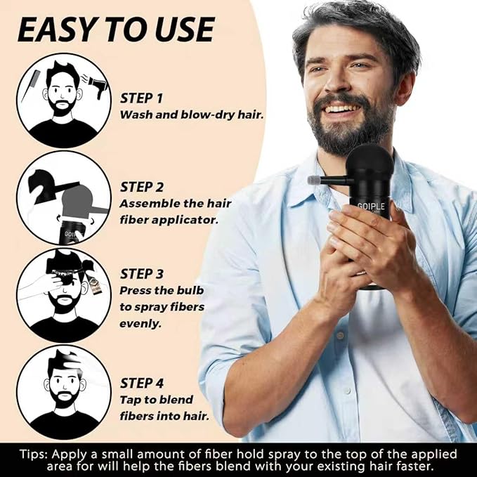 Hair Thickening Fibers&Pump Applicator Set Professional Hair Styling Set- Hair Fibers Barber Enhancement Spray for Mens Hair&Beard- Hairline Enhancer & Volumizing Spray Barber Enhancement Card (Black)