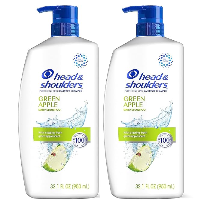 Head & Shoulders Anti-Dandruff Shampoo with 1% Pyrithione Zinc, Clinically Proven & Scalp Care Treatment, Fresh Green Apple Scent, 32.1 Fl Oz Each, 2 Pack