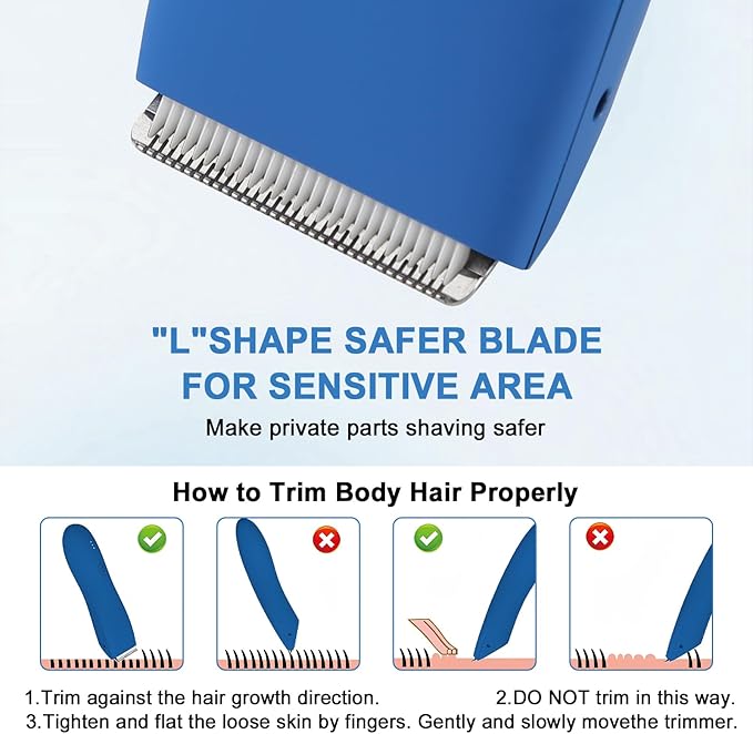 Pubic Hair Trimmer for Men and Women,Electric Shaver for Chest,Legs & Bikini,Waterproof Wet/Dry Shaver,USB Recharge Dock (Blue)