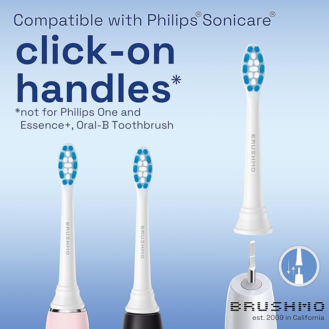 Brushmo Optimal Gum Care Replacement Toothbrush Heads, Compatible with Philips Sonicare Click-on Electric Toothbrush Handles, 8 Standard Replacement Heads, Ultra Soft Dupont Bristles, BM938, White