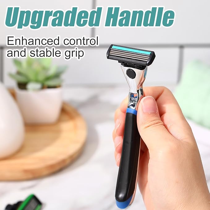 44 Pcs Razor Kit Refillable Three-blade Disposable Men's Razors Travel Shave Set Shaving Kit for Sensitive Skin, 2 Handle and 42 Cartridges