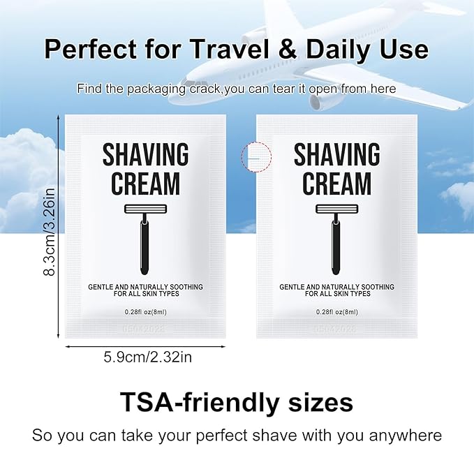 Travel Shaving Cream Bulk for Men 8ml/0.28fl oz,Disposable Shaving Cream in Bulk Individual Travel Shave Cream for Hotel Homeless Charity Home Nursing(Unscented,Pack of 50)