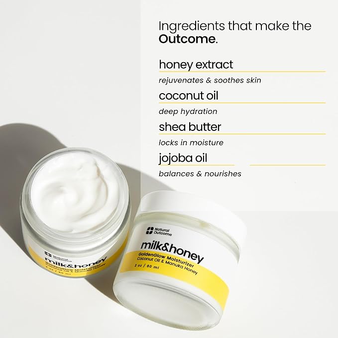 natural outcome Milk & Honey Cream Moisturizer – Coconut Oil & Manuka Hydrating Lotion, Vegan and Organic Body Cream, Face and Hand Cream, Cruelty-Free Honey Body Lotion