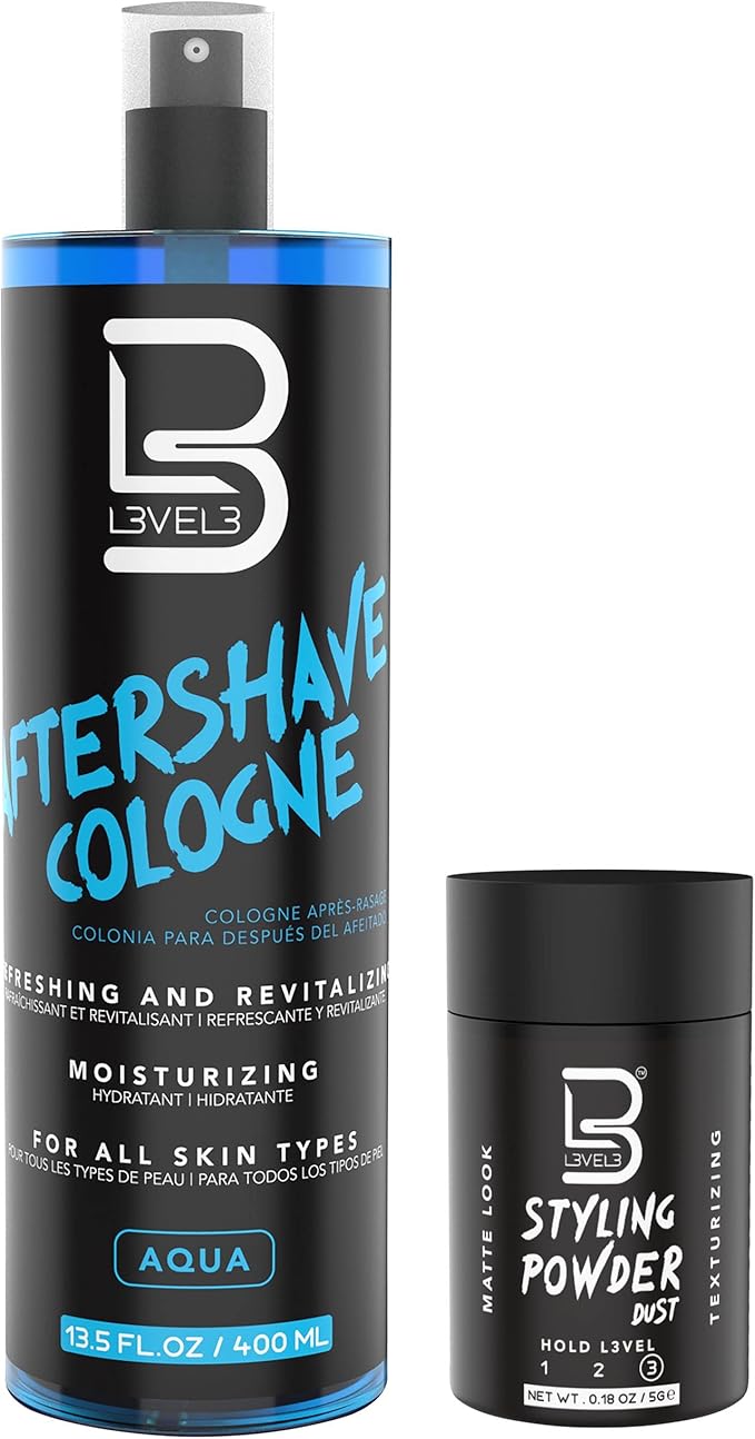 L3 Level 3 After Shave Spray Cologne - Softens Skin - Refreshes and Relieves Face and Skin - Styling Powder Included (Aqua)