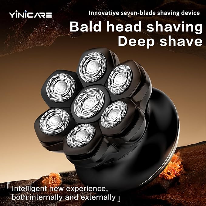Head Shavers for Bald Men - Yinicare 7D Mens Razors for Shaving Electric Led Display Wet & Dry Bald Head Shaver Ipx6 Waterproof Shaver Type-C Charging
