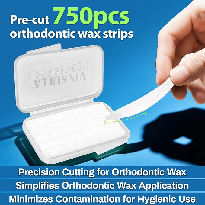 VINSULLA Orthodontic Wax for Braces - 750 Precut Dental Wax Dots Braces Wax Strips,Safe for Kids & Adults,Wax for Dental Brackets & Aligners 15Pack